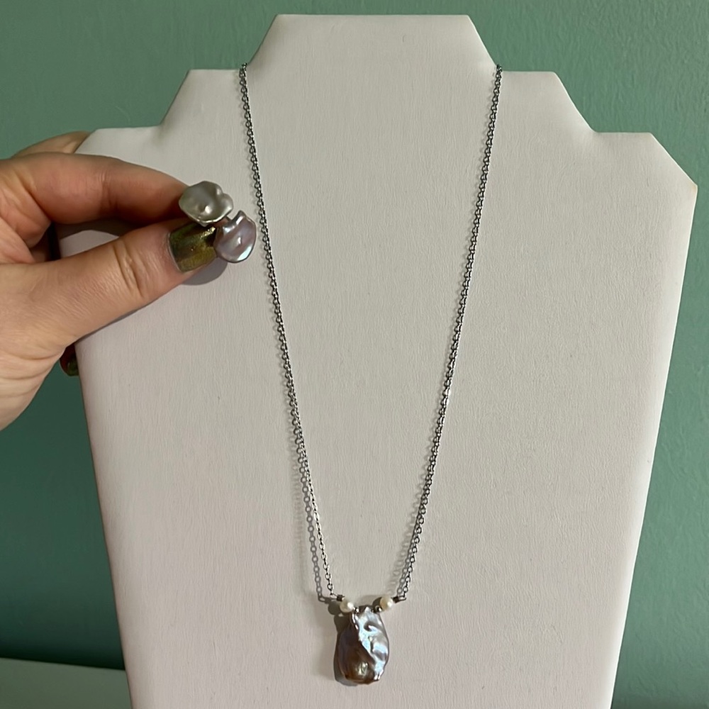 Lilac Pearl Costume Necklace and Earrings Set